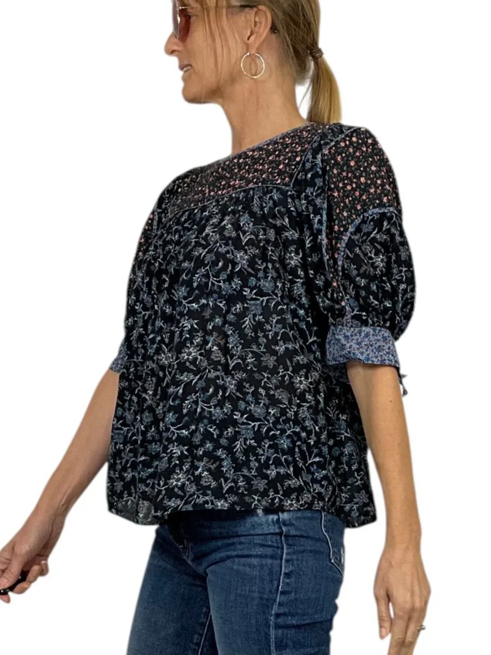Ulla Johnson Stella Pintucked Top Blouse 6 Floral Puff Short Sleeve